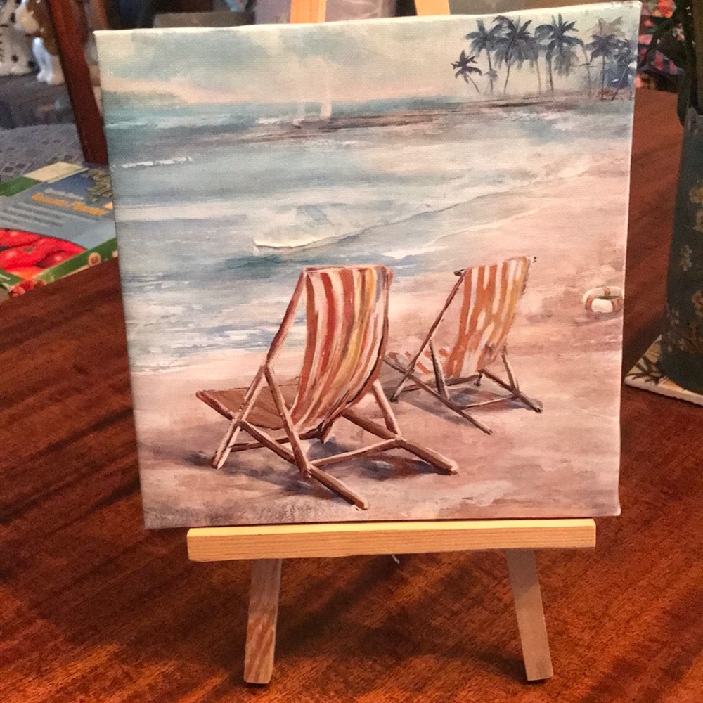 Beach Scene Canvas Art with Easel 8” x 8”